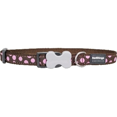 Red Dingo Red Dingo DC-S1-BR-LG Dog Collar Design Pink Dots on Brown; Large DC-S1-BR-LG